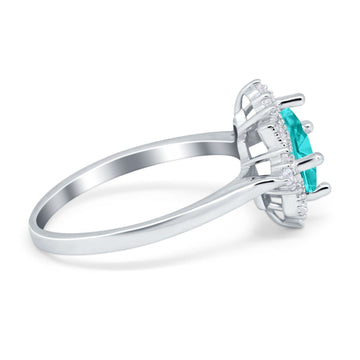 Vintage Princess Cut Wedding Ring Simulated Paraiba Tourmaline CZ 925 Sterling Silver